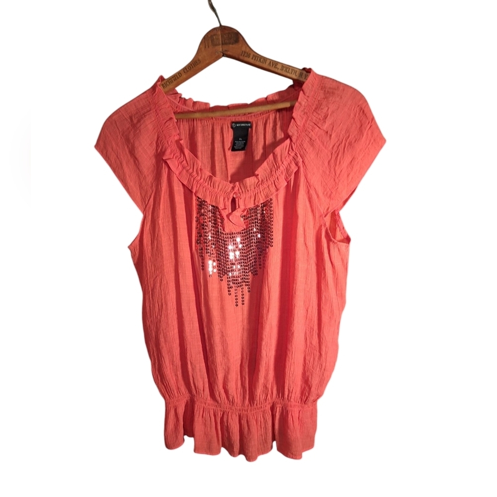 Vintage Y2K Babydoll Top Womens XL Coquette Festival Cottage Sequined Top PINK